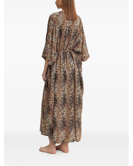 Melissa Odabash Natural Bonnie Leopard Print V-Neck Kaftan