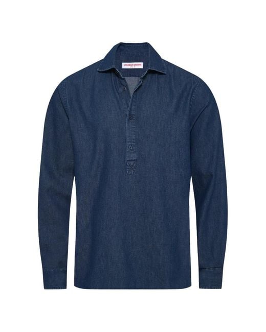 Orlebar Brown Blue Cesare Long-Sleeved Chambray Polo Shirt for men