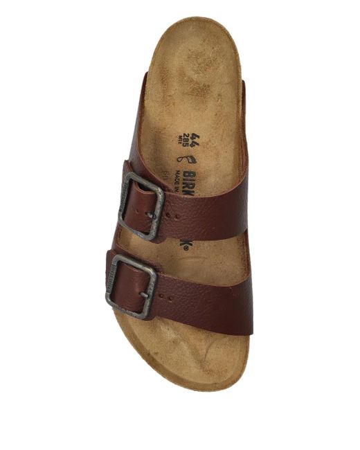 Birkenstock Brown Two-Buckle Leather Slides Buy Brown Leather Two Buckle Sandals from Next USA main image 3