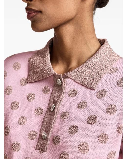 Essentiel Antwerp Pink Polka-Dot Knitted Polo Top