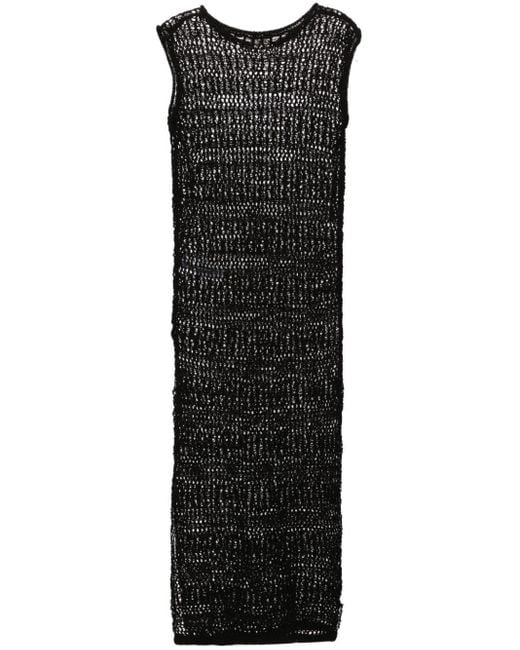 P.A.R.O.S.H. Black Sleeveless Crochet Midi Dress