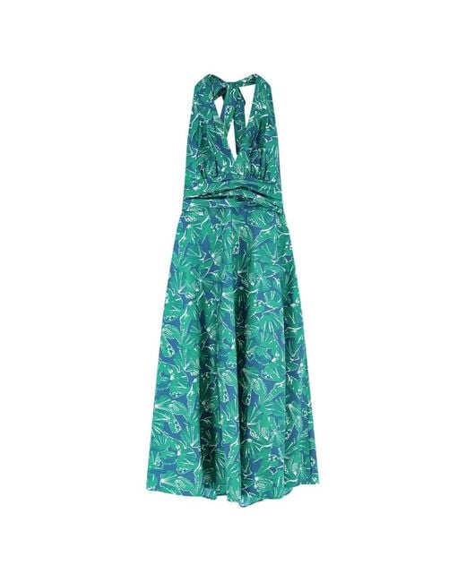 Max Mara Blue Halterneck Printed Dress