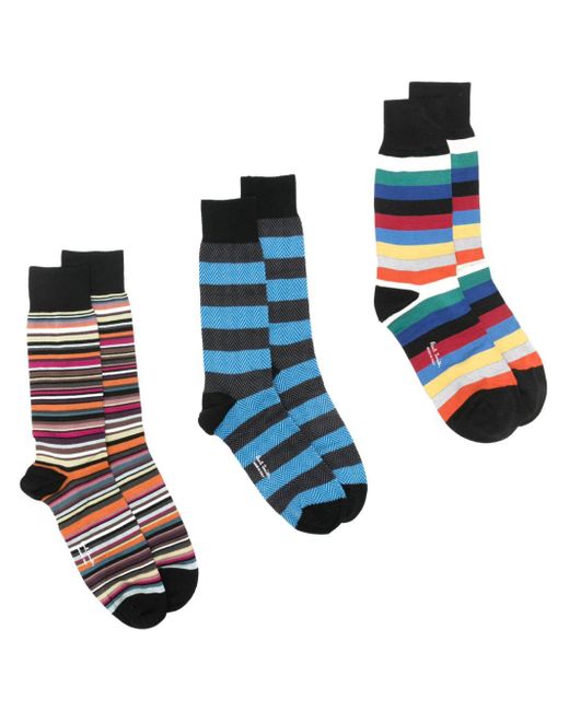 Pack de tres pares de calcetines tobilleros a rayas Paul Smith de hombre de color Blue