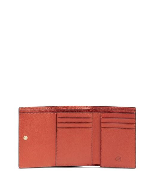 Piquadro Red Small Leather Trifold Wallet