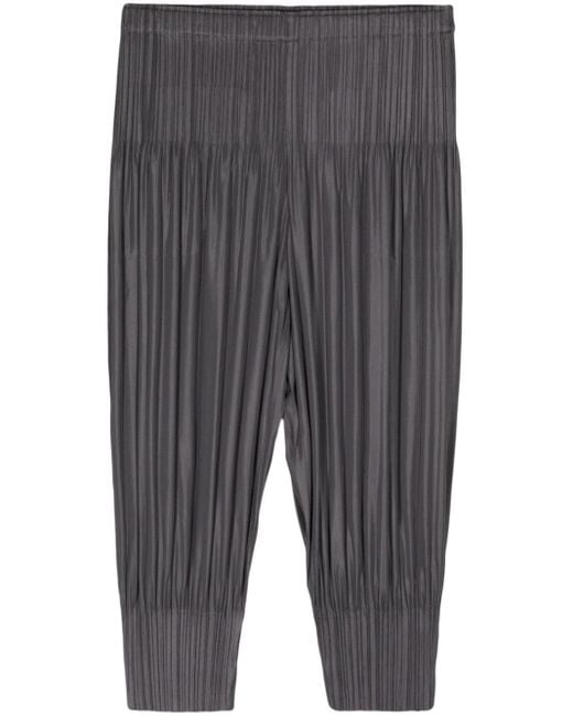 Pleats Please Issey Miyake Pleated Cropped Trousers Gray