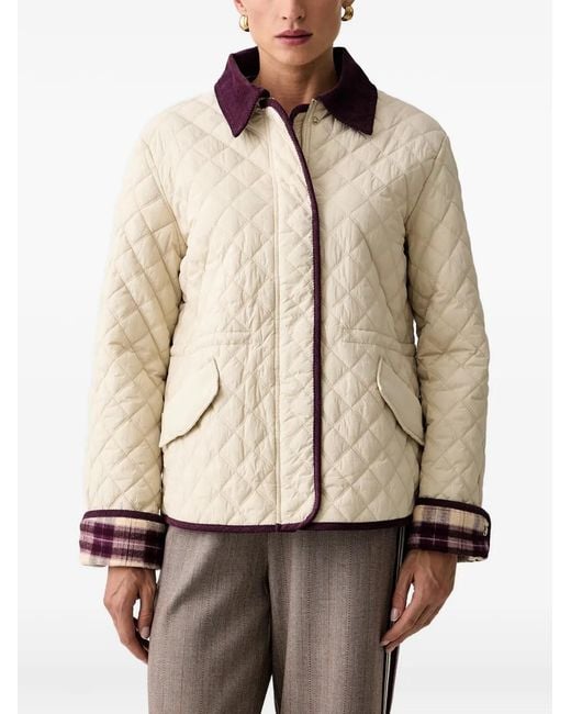 Silvian Heach Natural Quilted Corduroy-Collar Jacket