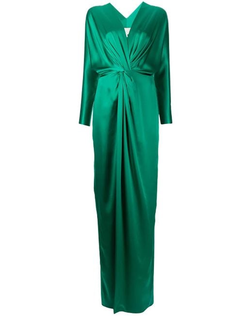 Michelle Mason Green Twist-Detail Silk Gown