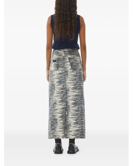 Ganni Gray Zebra-Print Maxi Skirt