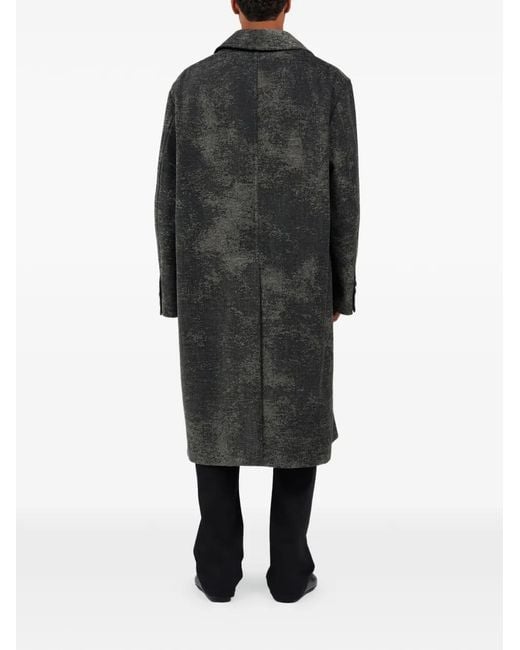 Roberto Cavalli Black Double-Breasted Distressed-Effect Coat for men