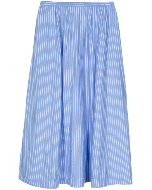 Faithfull The Brand Blue Pinstripe Cotton Midi Skirt