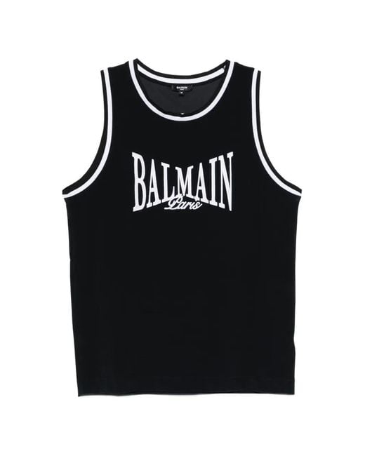 BALMAIN ブラック タンクトップ Tank top with Balmain print black black - Women | BALMAIN