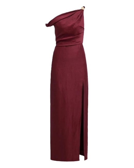 Aje. Women's Red Bridgette Asymmetric-Shoulder Slit Midi Dress