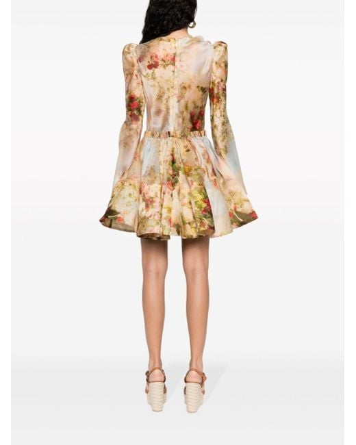Zimmermann Natural Floral-appliqué Silk Mini Dress