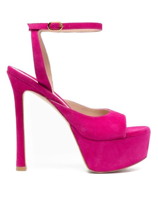 Stuart Weitzman Leather 150mm Platform Sandals in Pink | Lyst