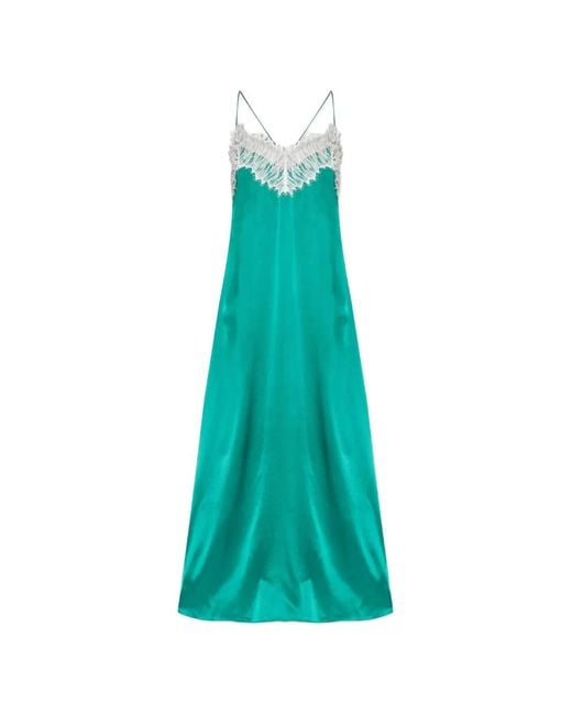 IRO Blue Lace-Trimmed Silk Dress
