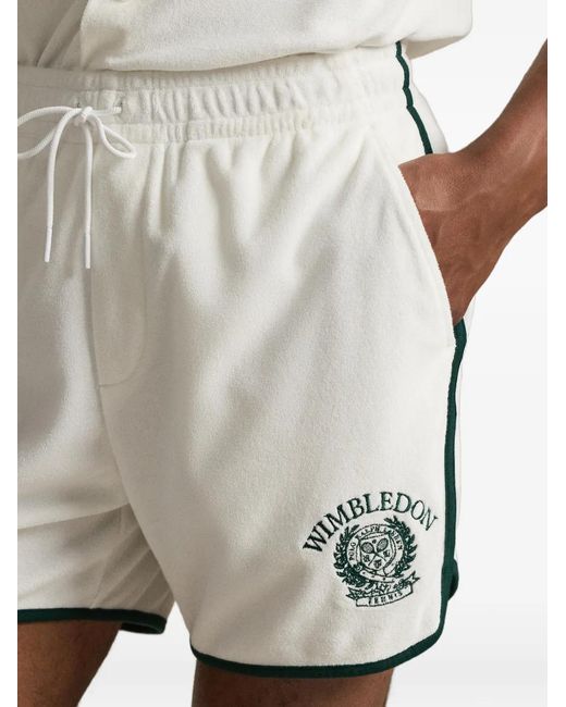 Polo Ralph Lauren White Embroidered Striped Jersey Trim Shorts for men