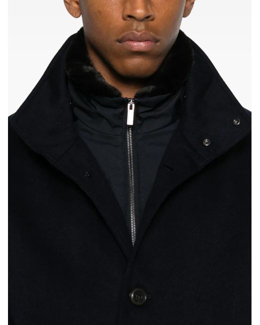 Paul & Shark Blue Long Coat With High Collar for men
