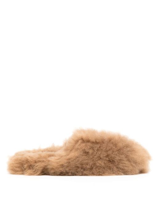 Yves Salomon Round-toe Wool Mules in Brown | Lyst