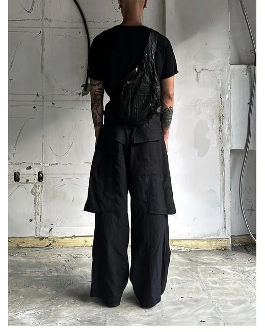 SAN263-1 Black Layered Wide-Leg Trousers for men