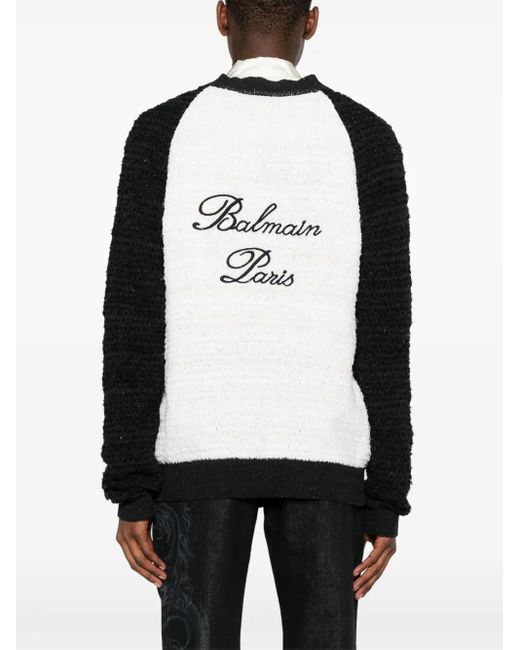 Balmain Black Colour-Block Bouclé Cardigan for men
