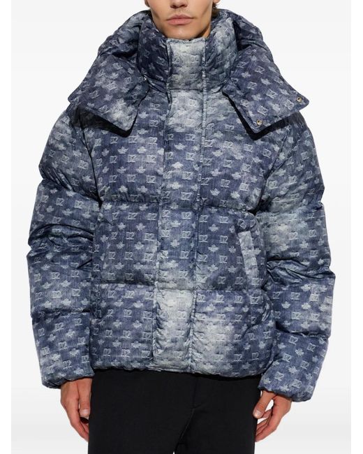 DSquared² Blue D2-Monogram Down Jacket for men