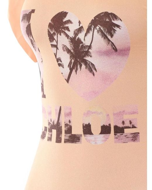 Chloé Pink Logo-Print Bow-Detail Swimsuit