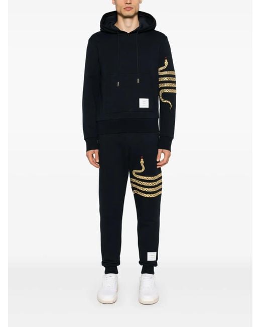 Thom Browne Blue Snake 4-Bar Roll-Neck Hoodie for men