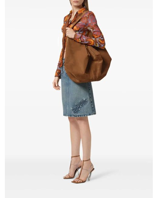 Versace Brown Large Protea Suede Shoulder Bag