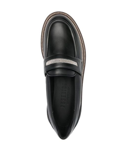 Peserico Black Punto Luce-chain Leather Loafers