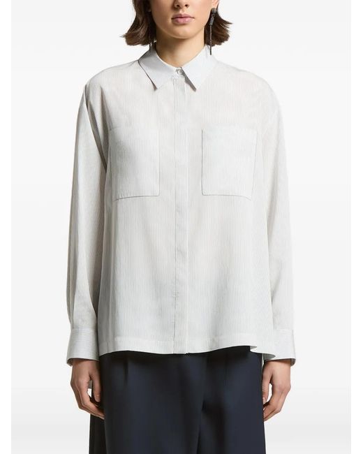 Peserico White Striped Patch-Pocket Shirt