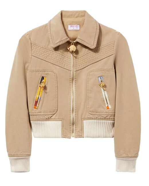 Emilio Pucci Natural Patterned-Trim Cotton Bomber Jacket