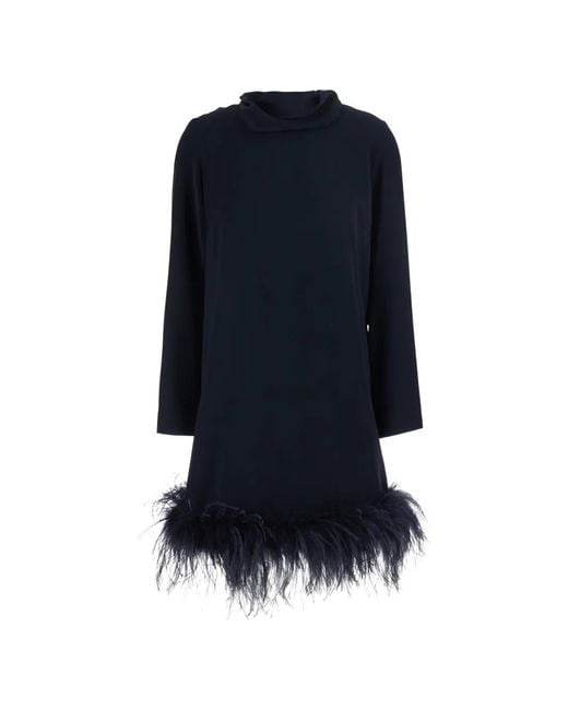 P.A.R.O.S.H. Blue Feather-Trim Bow-Detail Mini Dress