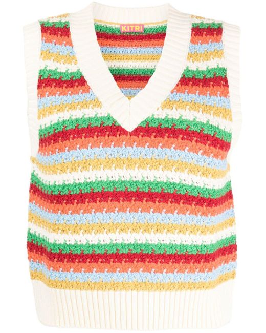 Kitri Gray Winona Striped Crochet Vest
