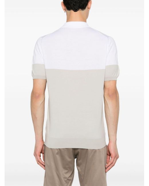Kiton White Fine-ribbed Two-tone Polo Shirt for men
