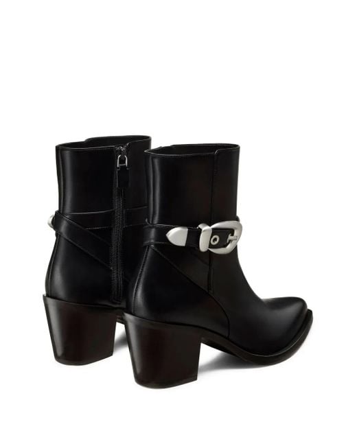 Stuart Weitzman Black Maven Buckle-Strap Pointed-Toe Boots
