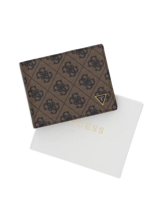Guess Gray Milano Monogram-Print Logo-Plaque Wallet for men