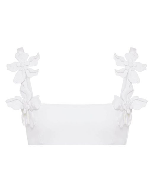 Valentino Garavani White Floral-appliqué Cropped Top