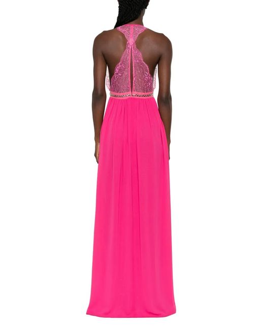 Anna Molinari Pink Lace-Trim Crystal-Embellished Maxi Dress
