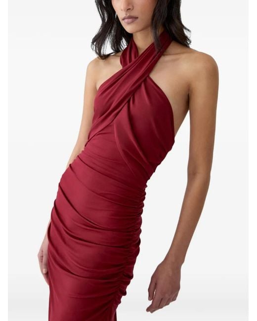 Carolina Herrera Red Criss-Cross Halterneck Gown