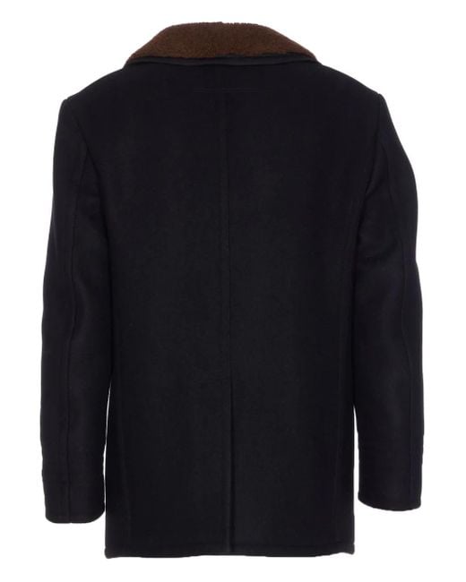 Tom Ford Blue Double-Breasted Wool Shearling Coat for men