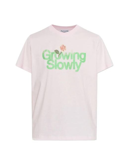Ganni White T-Shirt À Imprimé Graphique