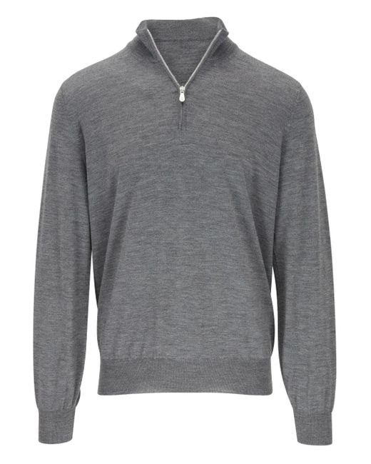 Brunello Cucinelli Gray Zip-Detail Sweater for men