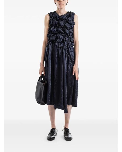 Comme des Garçons Blue Crinkled Sculpted-Bust Midi Dress