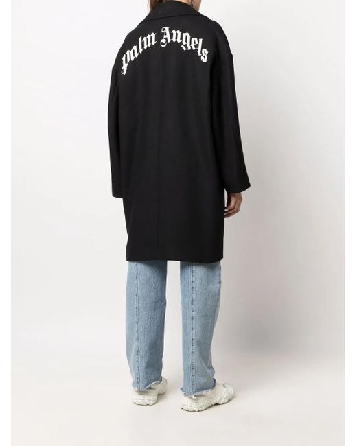 Palm Angels Black Wool-blend Single-breasted Coat