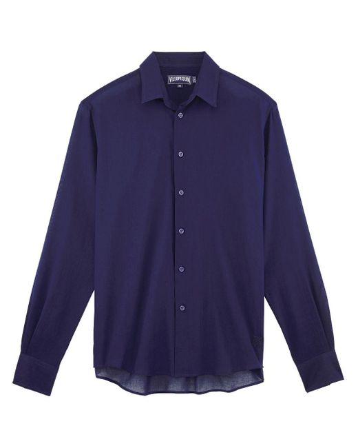 Vilebrequin Blue Caracal Turtle-embroidered Voile Shirt for men