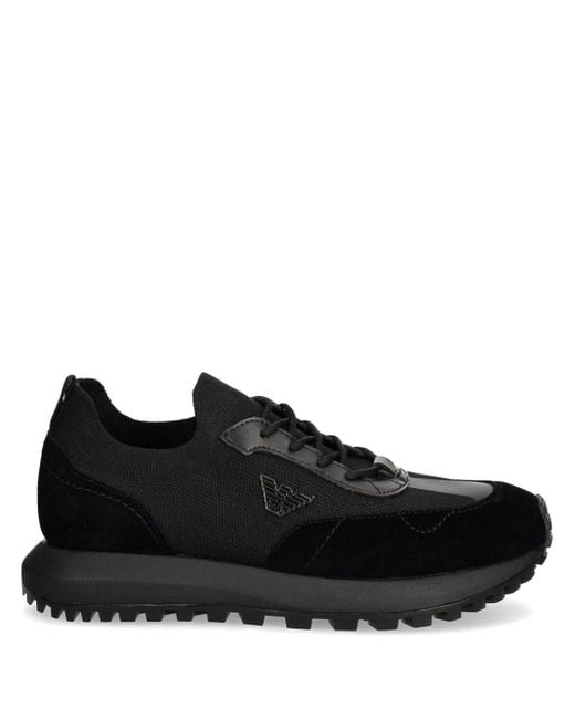 Emporio Armani Black Logo-Plaque Sneakers for men