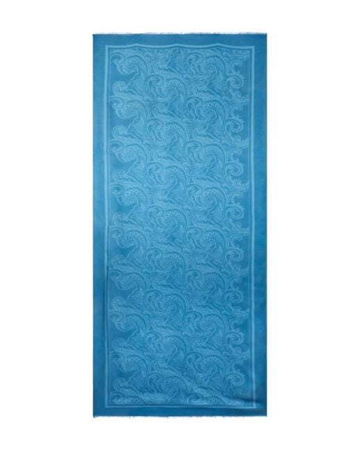 Etro Blue Paisley-Print Scarf for men