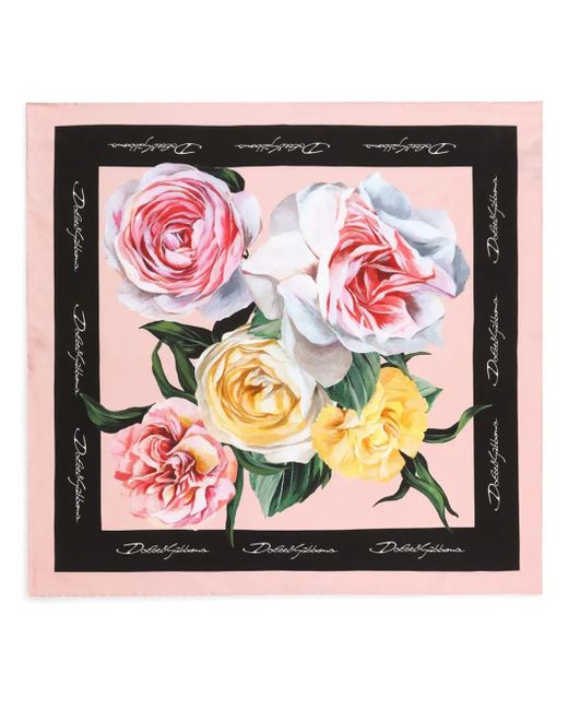 Dolce & Gabbana Pink Silk Roses And Peonies Foulard