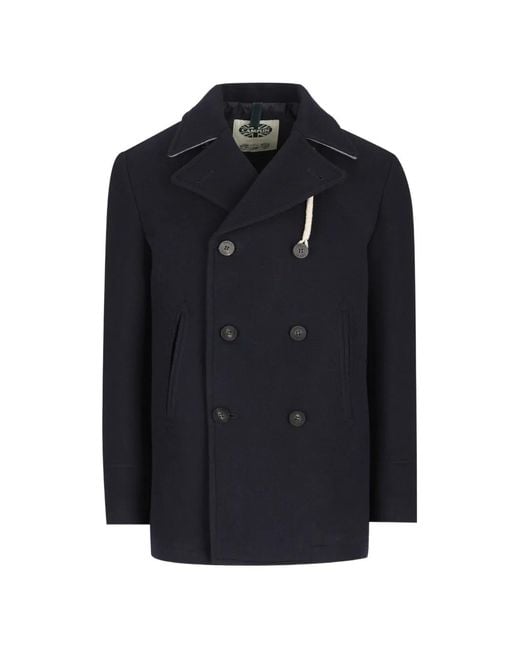 Camplin Blue Double-Breasted Notch-Lapel Peacoat for men