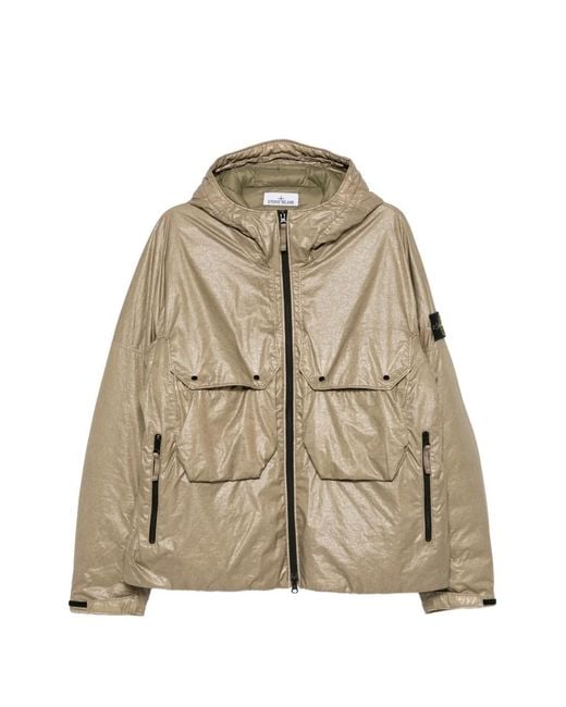 Stone Island Natural Logo-Patch Hooded Padded Jacket for men